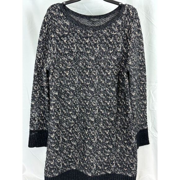 RAG & BONE‎ Sweater Dress Speckled Black/Grey Heavy Knit Sweater Merino Wool L - Picture 1 of 6